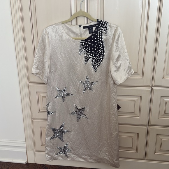 MARC BY MARC JACOBS Cosmo Night Star-Appliquéd Satin Mini Dress Size: L - Picture 13 of 17